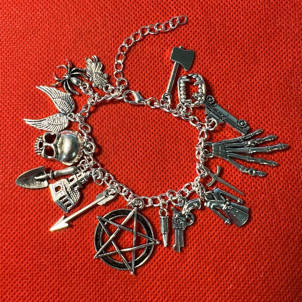 Supernatural Hunt Charm Bracelet  SPN Fandom Silver Tone